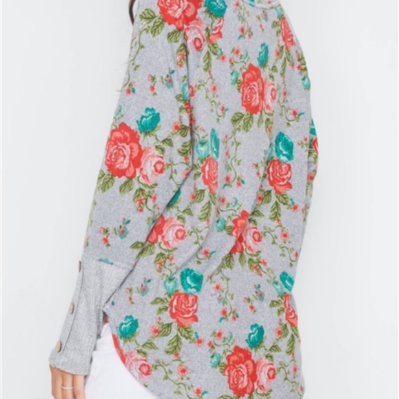 FLORAL PRINT KNIT V-NECK TOP - Picture 2 of 2